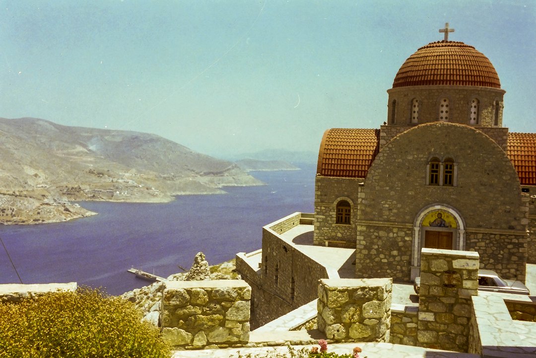 Kalymnos, Grekland - juli 1999 kloster