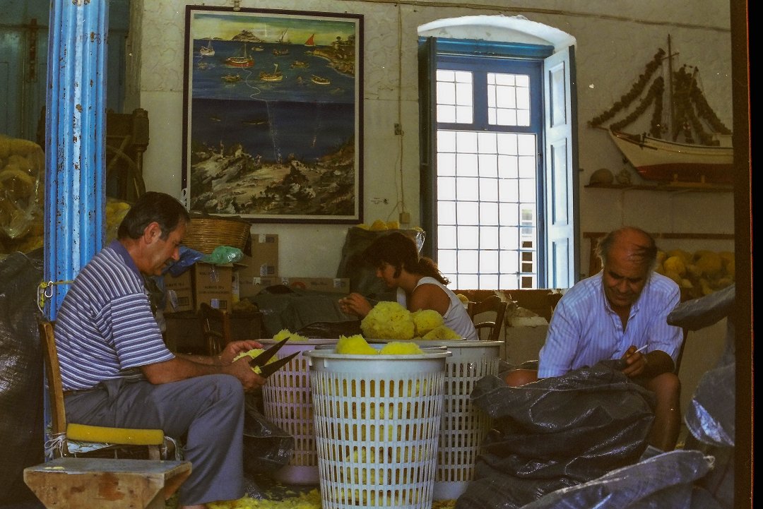 Kalymnos, Grekland - juli 1999 tvattsvampar